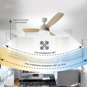 Управляемый светодиодный светильник с вент. FAN WOOD 48W+55W R-APP-1060x390-white/white-220-IP20