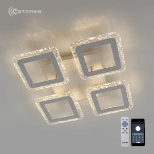 Управлявляемая светодиодная люстра TETRA ICE RGB 50W+20W 4S-APP-385х385х70-WHITE/CLEAR-220-IP20