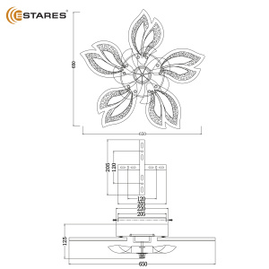 Управляемая светодиод. люстра c вент.FAN ASTRA ICE 70W+19W 5F-IRC-650x125-WHITE/CLEAR/CLEAR-220-IP20