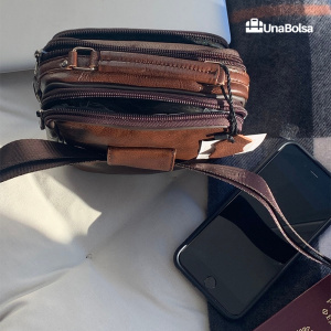 Сумка мужская из натуральной кожи UB-B101-150x185х85-brown/brown-молния/молния