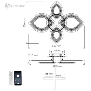 Управляемая светодиодная люстра OVAL DOUBLE RGB 88W+16W 5R-APP-650x500x110-WHITE/WHITE/BULB-220-IP20