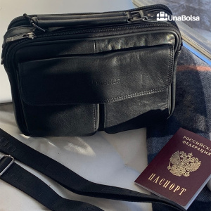 Сумка мужская из натуральной кожи UB-B210-240x190х90-black/black-молния/магнит