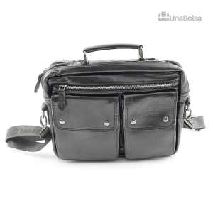 Сумка мужская из натуральной кожи UB-B304-290x230х100-black/black-молния/4 кнопки