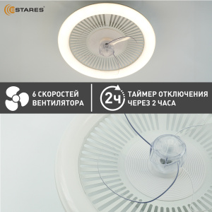 Управляемая LEDлюстра с вентилятором FN-LM TOP 70W+18W R-APP-480x125-WHITE/WHITE-220-IP20/SMARTHOME