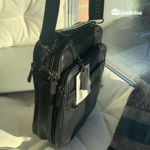 Сумка мужская из натуральной кожи UB-B208-195x215х90-black/black-молния/кнопка