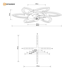 Управляемая светодиодная люстра с вент. FAN FLOWER 92W+18W R-APP-770x120-WHITE/WHITE-220-IP20
