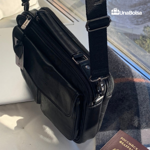 Сумка мужская из натуральной кожи UB-B210-240x190х90-black/black-молния/магнит