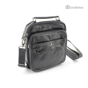 Сумка мужская из натуральной кожи UB-B208-195x215х90-black/black-молния/кнопка