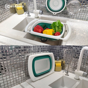 Дуршлаг складной силиконовый с телескоп. руч. ES-CL-portable-telescopic-39/60х27х12/4-white/seagreen
