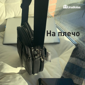 Сумка мужская из натуральной кожи UB-B109-150x185х85-black/black-молния/молния