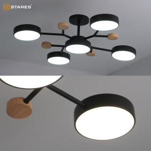 Управляемая светодиодная люстра LEVITA 75W 5R-ON/OFF-750x195-BLACK/WOOD/WHITE-220-IP20