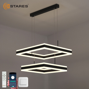 Управляемая светодиодная люстра STELLA 180W 2S-APP-500x500x1200-BLACK/WHITE-220-IP20