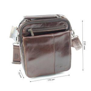 Сумка мужская из натуральной кожи UB-B219-195x235х90-brown/brown-молния/молния