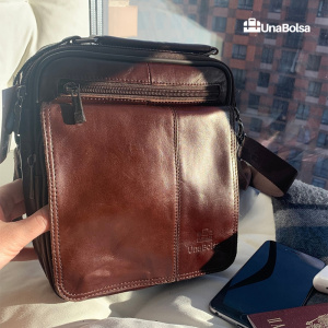 Сумка мужская из натуральной кожи UB-B219-195x235х90-brown/brown-молния/молния