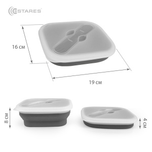 Ланч бокс складной силиконовый 1000 мл ES-LB-portable-mono-1000ml-19х16х8/4-white/gray