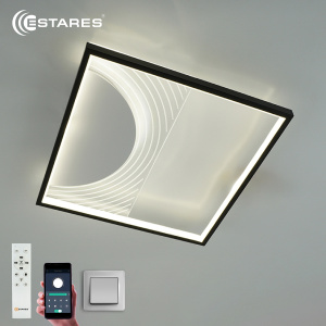  Управляемая светодиодная люстра  TELA 50W S-APP-400x400x55-BLACK//WHITE/CLEAR-220-IP20