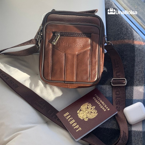 Сумка мужская из натуральной кожи UB-B109-150x185х85-brown/brown-молния/молния