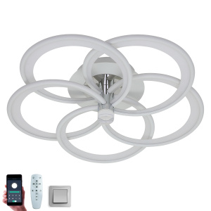 Управляемая светодиодная люстра  MADEMUASEL 110W 5С-APP-520x140-WHITE/CHROME/WHITE-220-IP20
