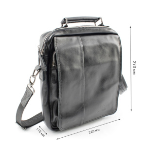 Сумка мужская из натуральной кожи UB-B305-240x290х110-black/black-молния/магнит
